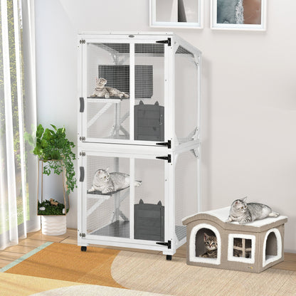 Catio Outdoor, Large Cat Enclosure, Wooden Kitten House, Elevated Design, with Wheels, Resting Box, Water-Resistant, Multi Platforms, for 1-3 Cats at Gallery Canada
