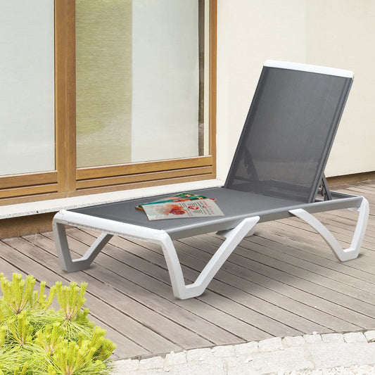 Outdoor Chaise Lounge, Aluminum Tanning Chair, 5-Level Adjustable, Grey Lounger Chairs Grey, White at Gallery Canada