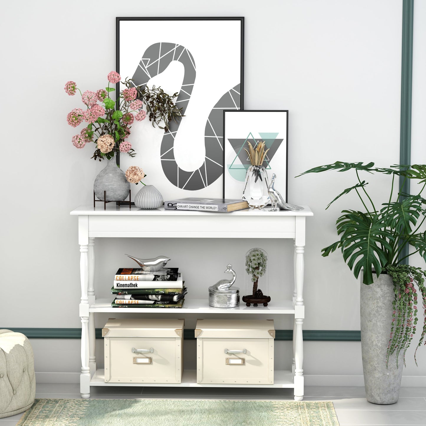 Console Table Modern Sofa Table with 2 Tier Shelves for Living Room, Entryway, Bedroom, Grey at Gallery Canada