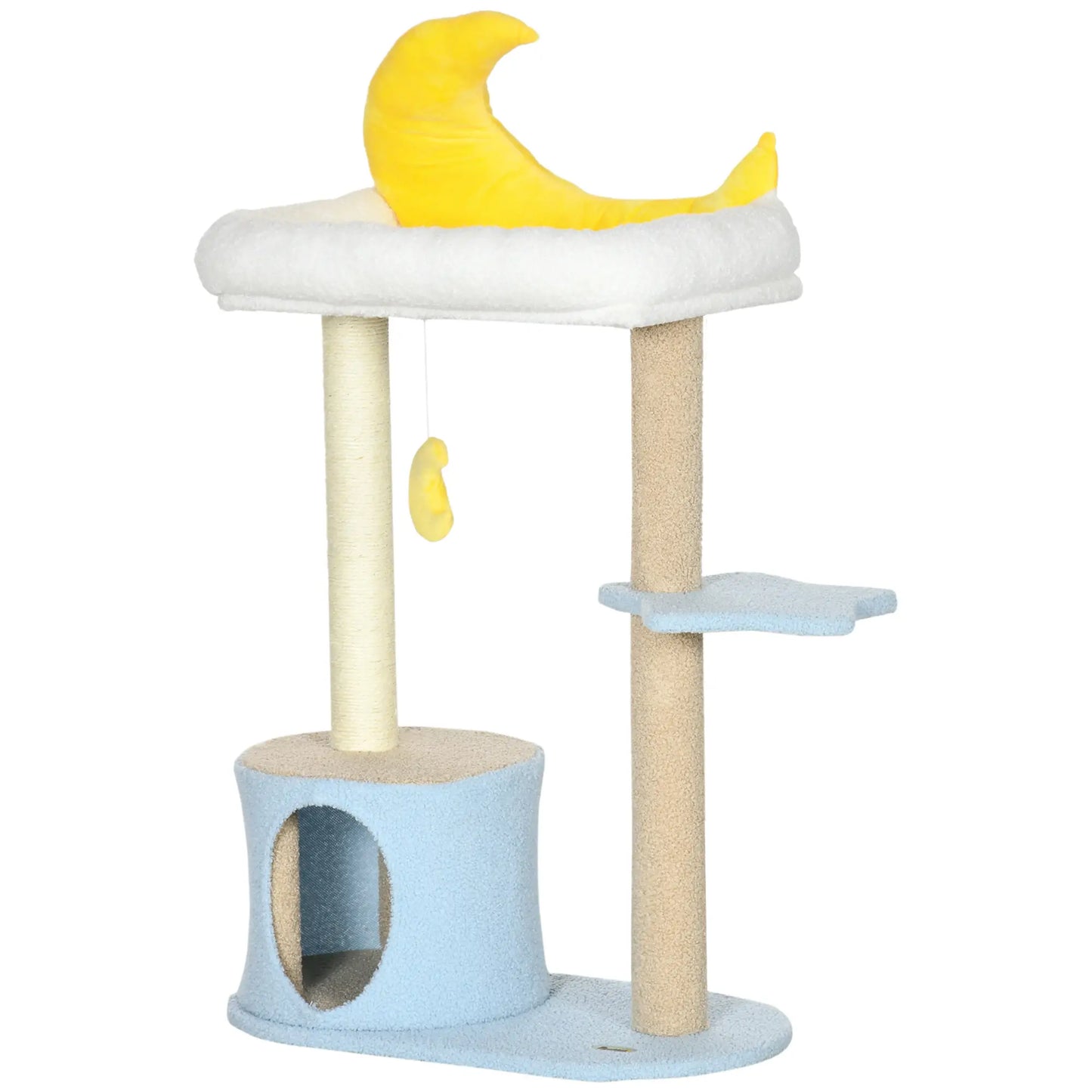 Moon Cat Tower, Teddy Fleece House Bed, Scratching Post, Hanging Toy, Star Platform 41", Blue Cat Towers at Gallery Canada