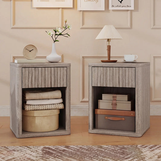 Modern Nightstand With Drawer, Open Shelf, Set Of 2, Grey Bedside Tables Grey at Gallery Canada