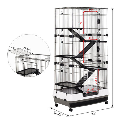 32"L 6-Level Small Animal Cage Rabbit Hutch with Universal Lockable Wheels, Slide-Out Tray for Bunny, Chinchillas, Ferret, Black at Gallery Canada