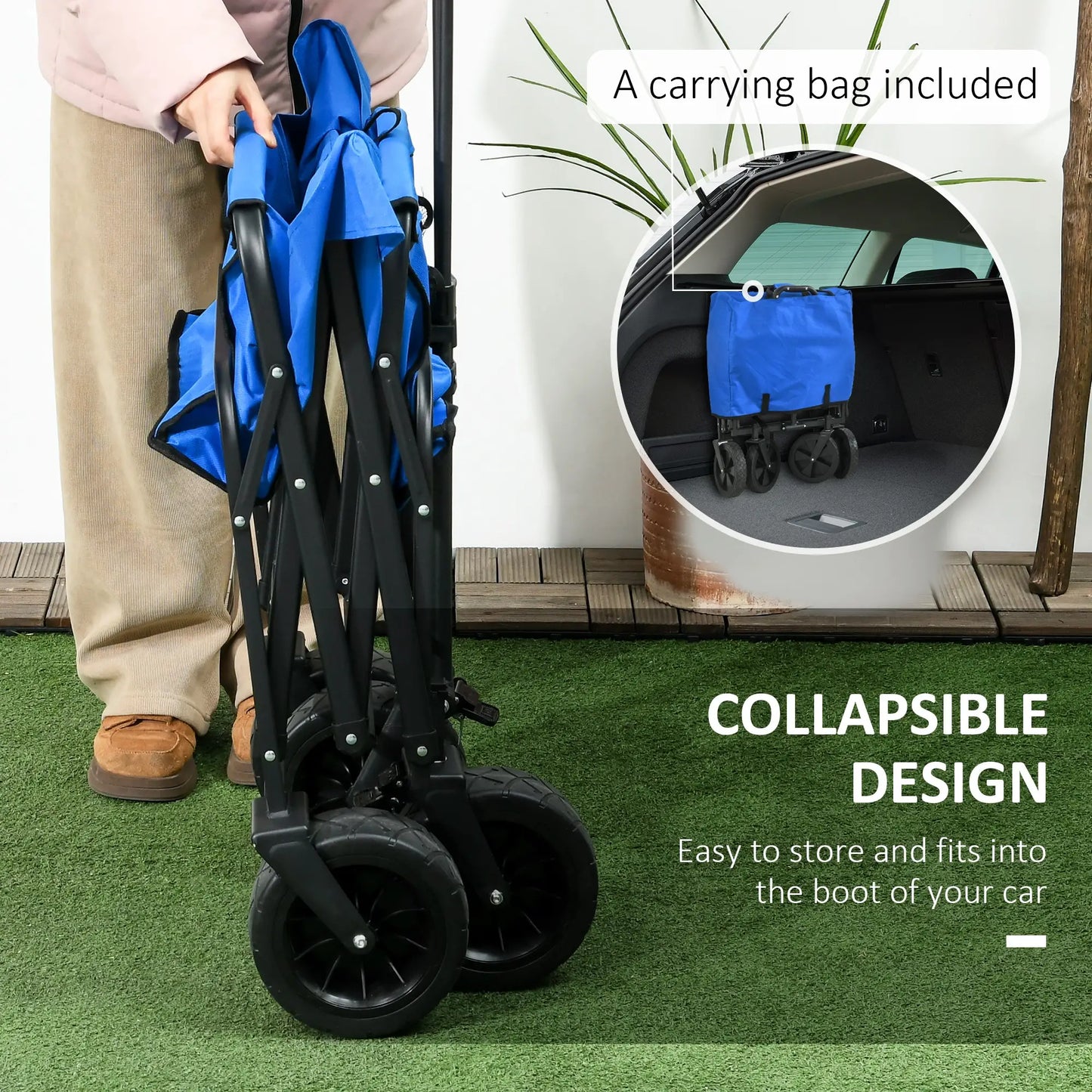 Steel Frame Folding Garden Cart, Removable Canopy, Telescopic Handle, Dark Blue Folding Garden Carts at Gallery Canada