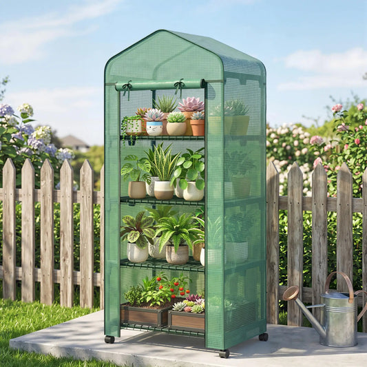 Portable Greenhouse, 4 Tier Shelves, PE Cover, Green Walk In Greenhouses Green at Gallery Canada