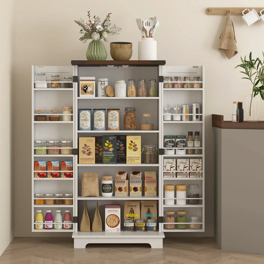 47" Kitchen Pantry Cabinet, Adjustable Shelves, White Kitchen Pantry Cabinets White at Gallery Canada