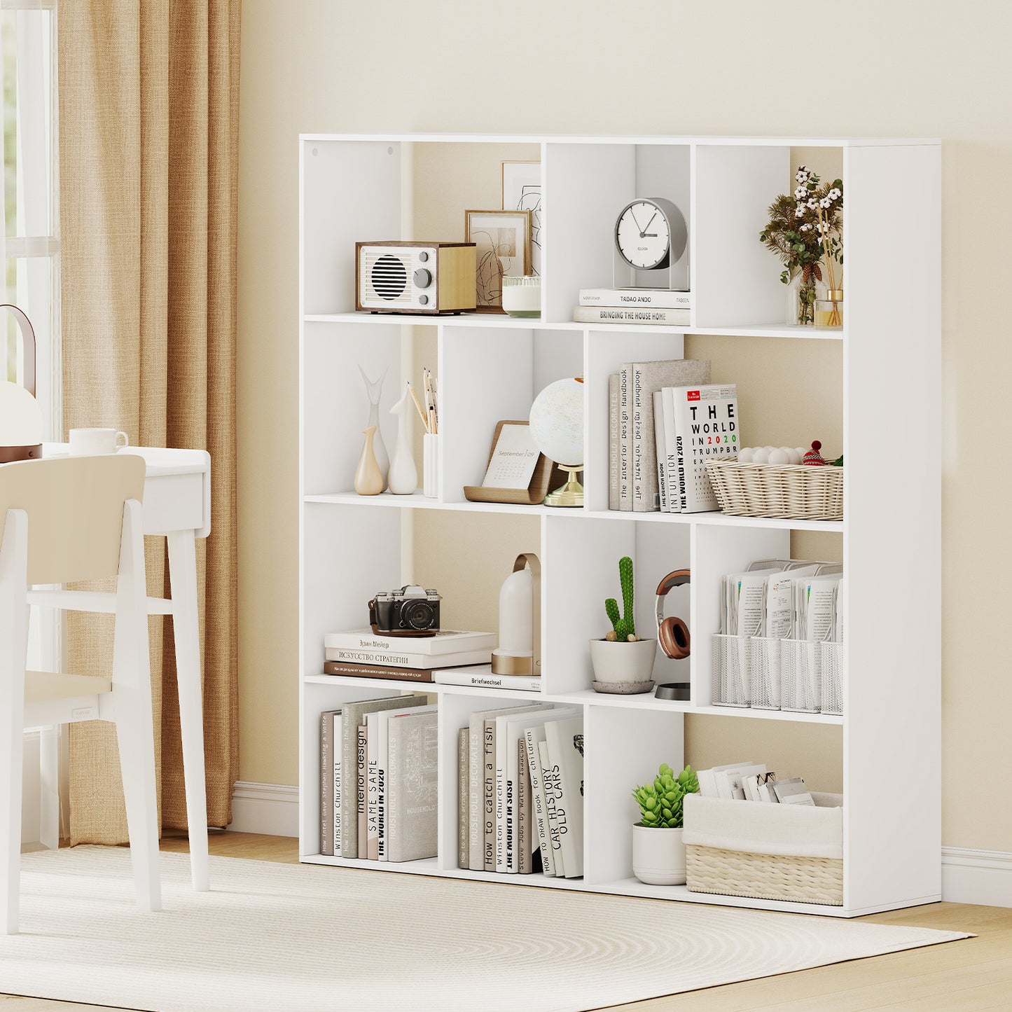 Open Shelf Bookcase 4-Tier Modern Bookshelf with 12 Storage Compartments, White Bookcases at Gallery Canada