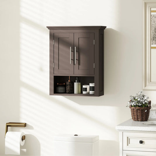 Bathroom Wall Cabinet, Medicine Cabinet with Shelf, Brown