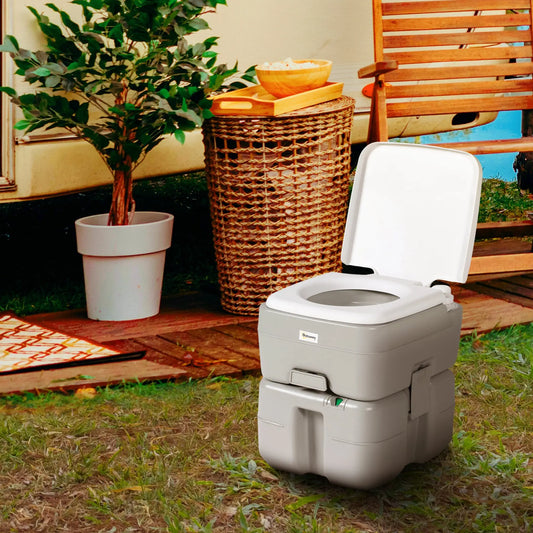 5.3 Gallon Portable Toilet, Level Indicator, Anti-Leak Pump, Camping, RV Camping Toilets Grey at Gallery Canada
