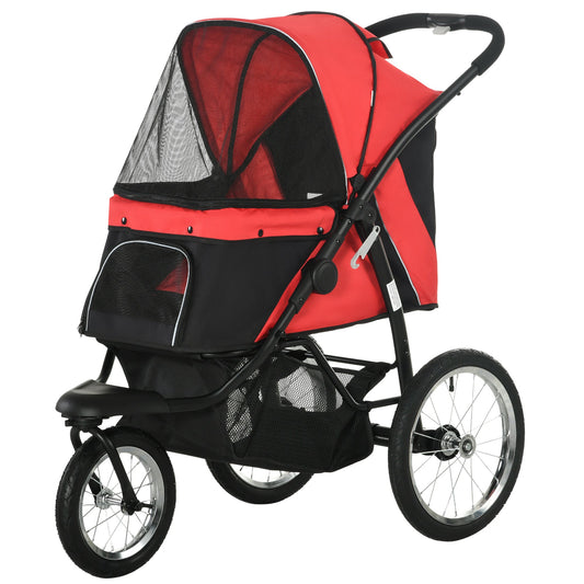 3 Big Wheels Pet Stroller for Small, Medium Dogs, Cat Stroller Travel Folding Carrier with Adjustable Canopy, Red - Gallery Canada