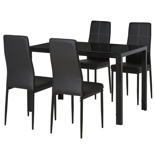 Dining Table Set for 4, 5-Piece Rectangular Glass Kitchen Table With Chairs With Metal Frame and Faux Leather Upholstery for Dining Room, Living Room, Black at Gallery Canada