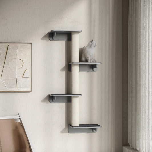 Wall-Mounted Cat Shelf, 4 Platforms, 3 Scratching Posts, Light Grey Cat Climbing Wall Light Grey at Gallery Canada