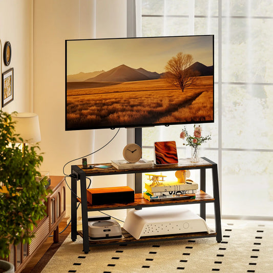TV Stand with Mount, Power Outlet, LED Lights, for 32-70 Inch TVs TV Stands Rustic Brown at Gallery Canada