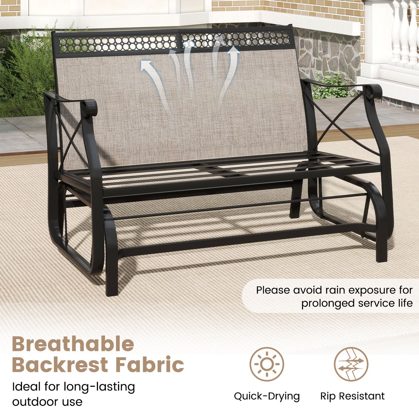 2-Person Glider Rocking Chair Loveseat, Thick Cushions, Metal Frame, Brown Patio Rocking Chairs & Gliders at Gallery Canada