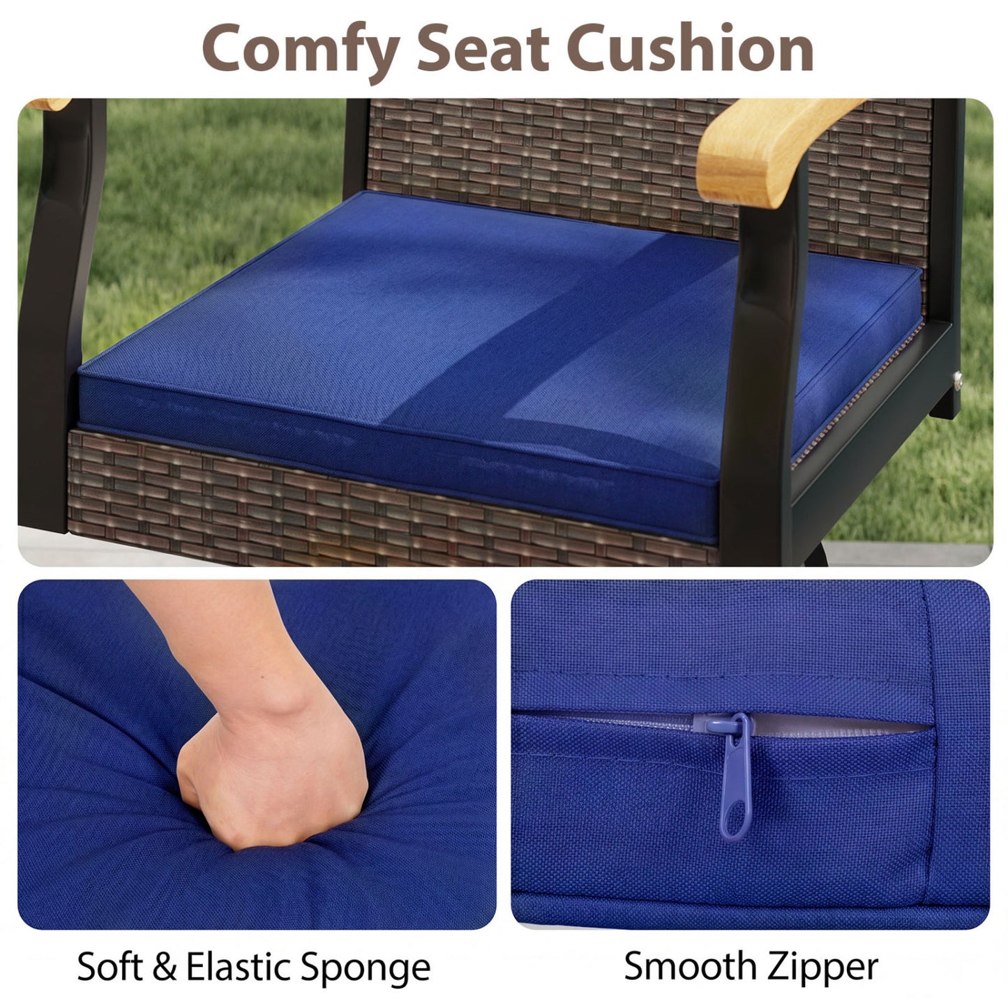 Tabouret de bar pivotant 360° pour extérieur avec coussin, bleu marine
