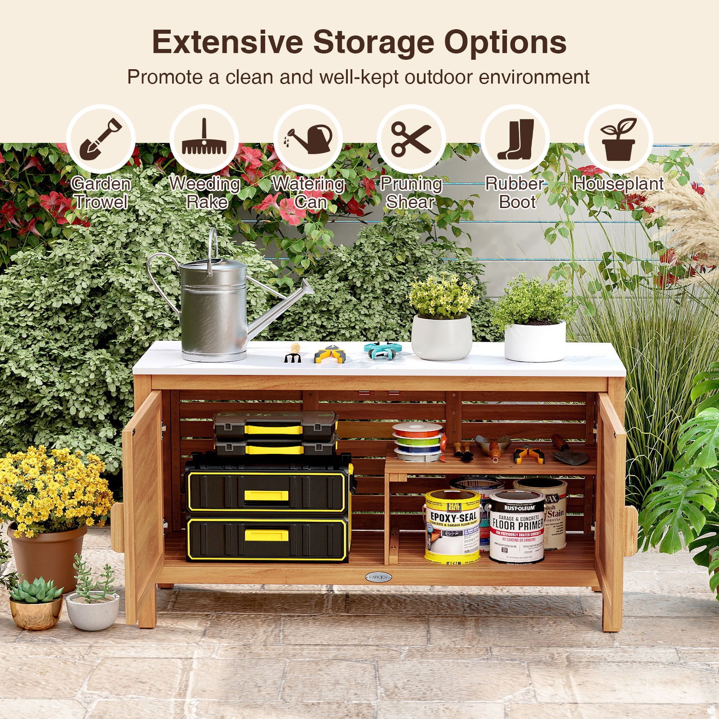 Acacia Wood Storage Cabinet, Fax Marble Top, Outdoor Tool Cabinet Sheds & Outdoor Storage at Gallery Canada
