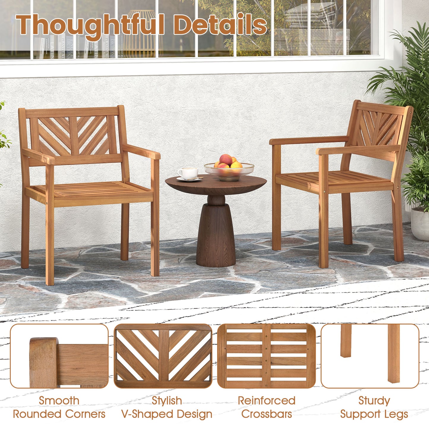 Acacia Wood Patio Dining Chairs, Set of 4, 400 lbs Capacity Patio Dining Chairs at Gallery Canada