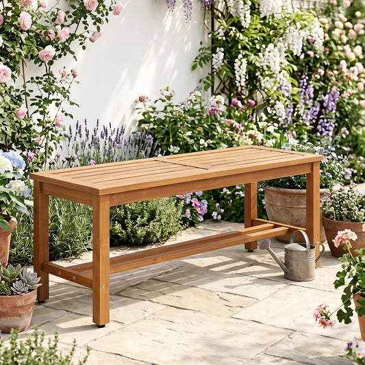 Outdoor Acacia Wood Patio Bench For 2, Slatted Seat Outdoor Benches Natural at Gallery Canada