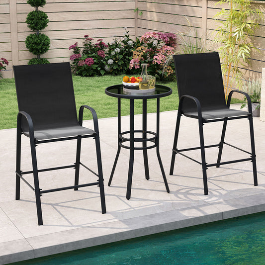 Outdoor Bar Stools Set of 2 29 Inch Fabric Bar Height Stools with Armrests, Black Patio Bar Furniture Black at Gallery Canada