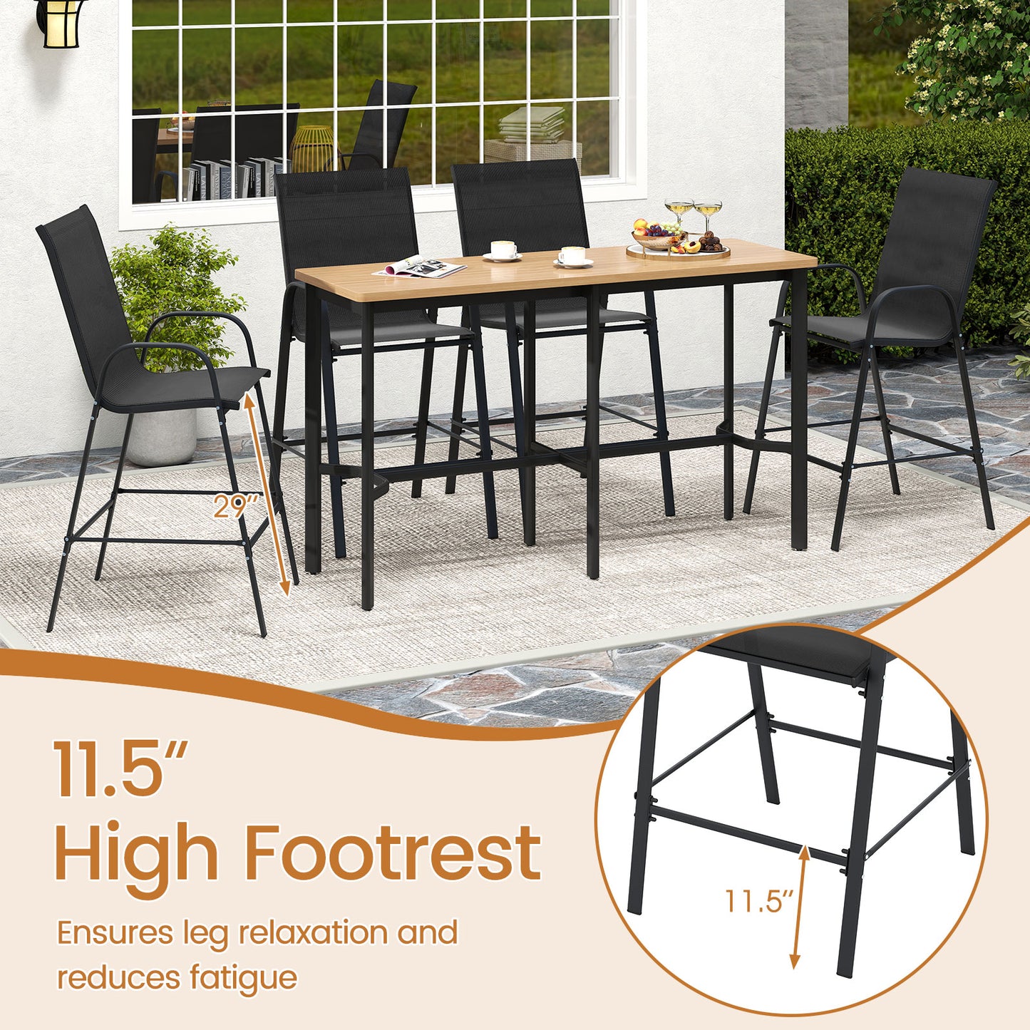 Outdoor Bar Stools, Set of 2, 29 Inch, Black Patio Bar Furniture at Gallery Canada