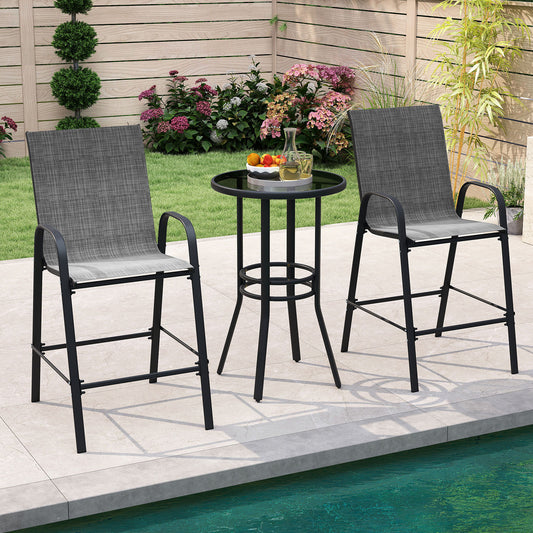 Outdoor Bar Stools Set of 2 29 Inch Fabric Bar Height Stools with Armrests-Grey, Gray Patio Bar Furniture Gray at Gallery Canada