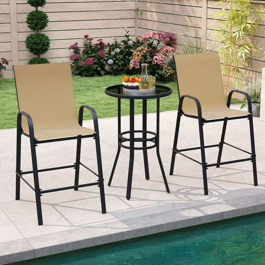 Outdoor Bar Stools, Set of 2, 29 Inch, Fabric with Armrests, Beige Patio Bar Furniture Beige at Gallery Canada