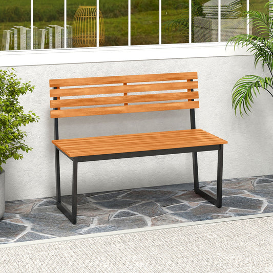 Outdoor Bench, Acacia Wood Patio Loveseat With Backrest, Heavy Duty Metal Frame Outdoor Benches Options at Gallery Canada