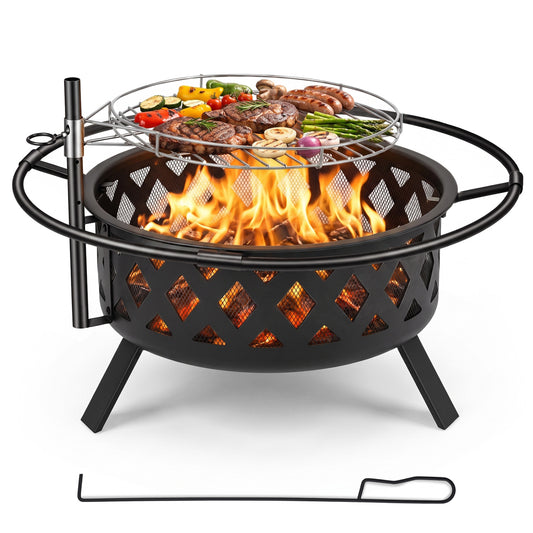 Fire Pit With Adjustable Grill Grate, 30 Inches, Black Fire Pit Tables Black at Gallery Canada