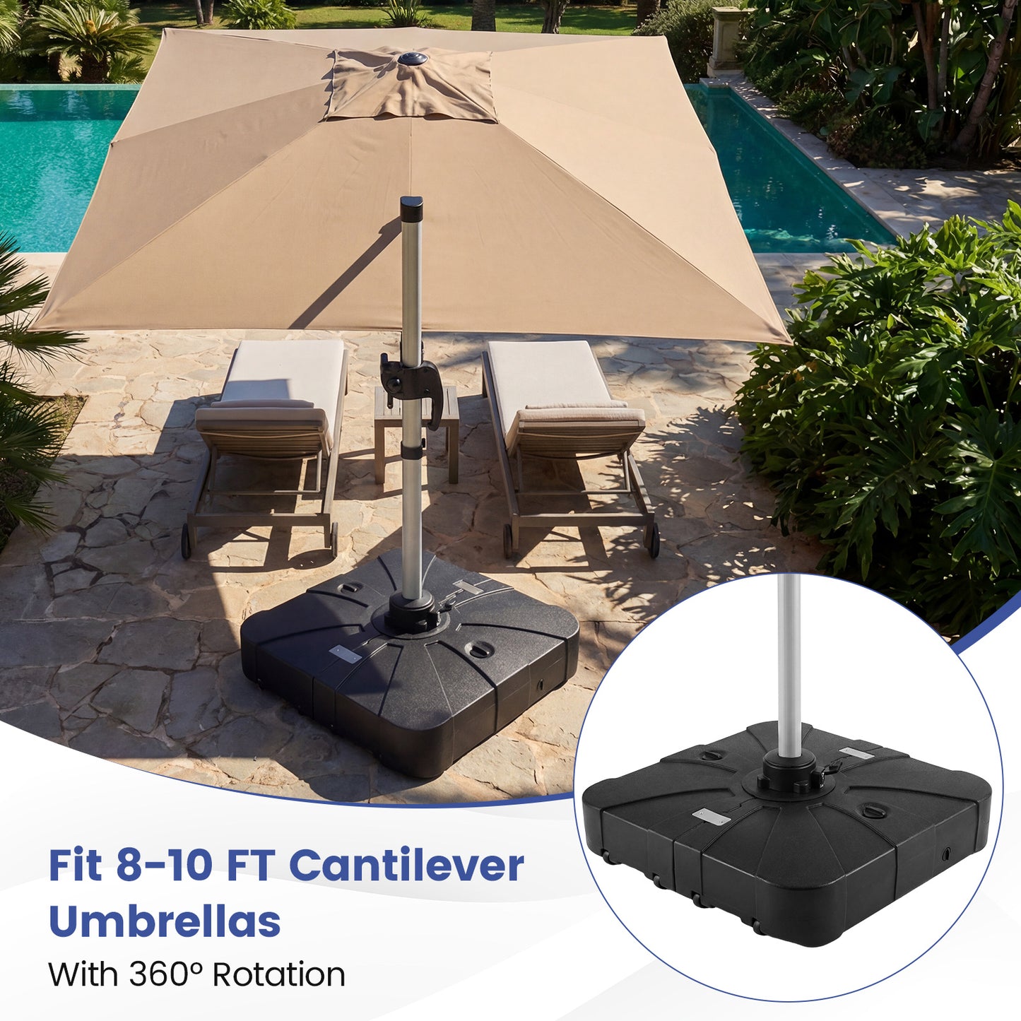 Outdoor Cantilever Umbrella Base Square Water and Sand Fillable Base-34 Inches, Black Outdoor Umbrella Bases at Gallery Canada