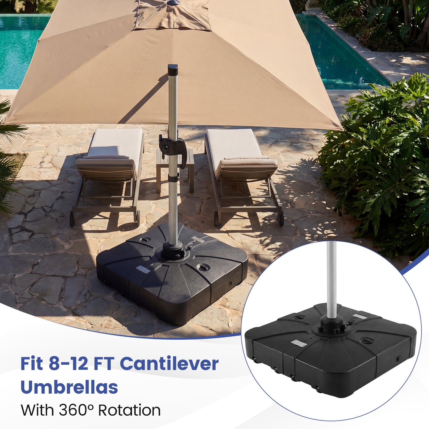 Outdoor Cantilever Umbrella Base Square Water and Sand Fillable Base-35 Inches, Black Outdoor Umbrella Bases at Gallery Canada