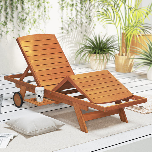 Outdoor Chaise Lounge Chair with Wheels 4-Position Patio Wood Recliner with Adjustable Backrest Outdoor Chaise Lounges Options at Gallery Canada