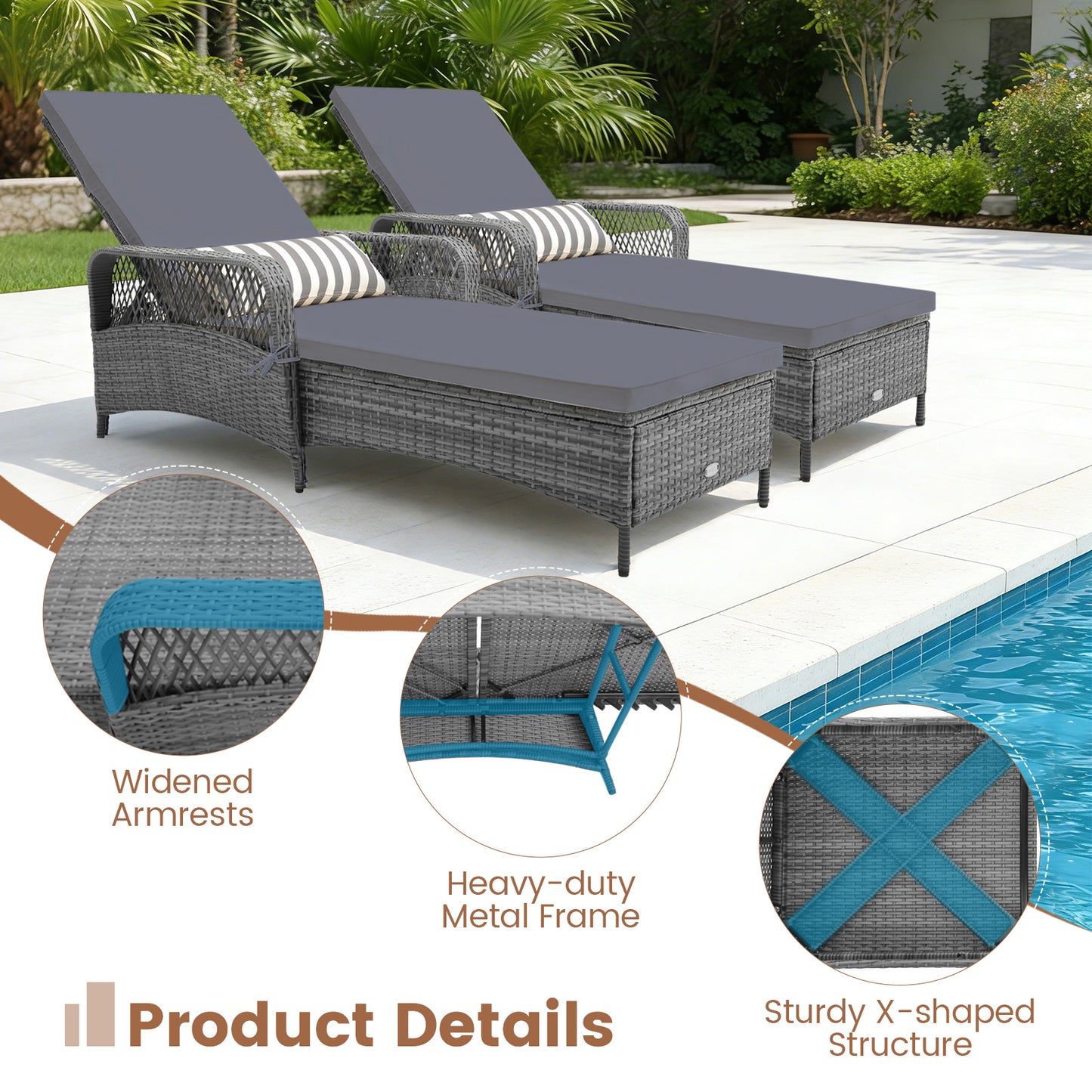 Outdoor Chaise Lounge Chair, 6-Level Backrest, Gray Outdoor Chaise Lounges at Gallery Canada