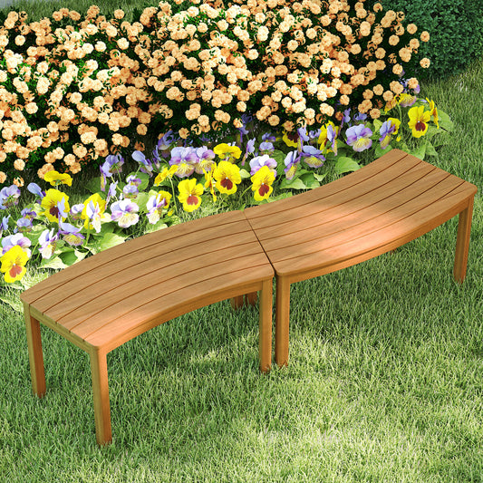 Outdoor Curved Acacia Wood Bench Set, 2/3/4, Natural Outdoor Benches Natural at Gallery Canada