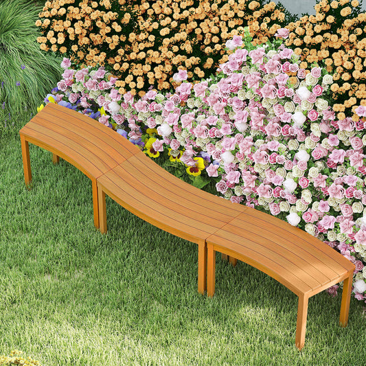 Outdoor Curved Acacia Wood Bench Set, 3, Natural Outdoor Benches Natural at Gallery Canada