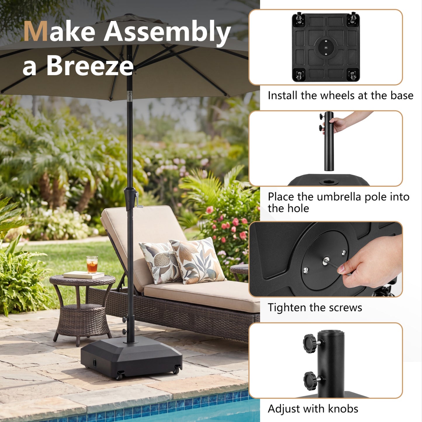 Outdoor Fillable Umbrella Base with Wheels Water Sand Weighted Umbrella Stand, Black Outdoor Umbrella Bases at Gallery Canada