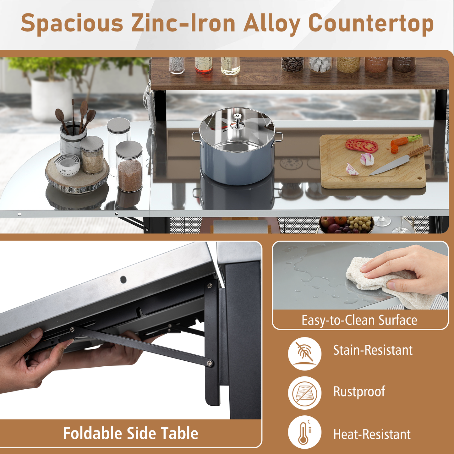 Outdoor Foldable Grill Table with Flip-Up Top and 2 Storage Shelves for Backyard Garden Camping Furniture at Gallery Canada