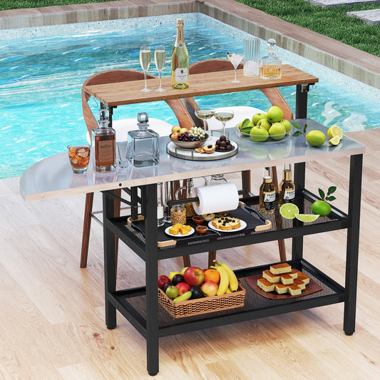 Outdoor Foldable Grill Table with Flip-Up Top and 2 Storage Shelves for Backyard Garden Camping Furniture Options at Gallery Canada