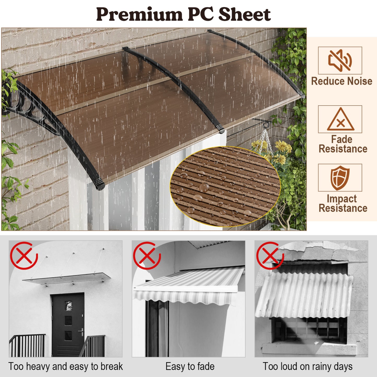 Outdoor Front Door Patio Overhang Awning, 80 x 40 Inch, Brown Outdoor Shades at Gallery Canada