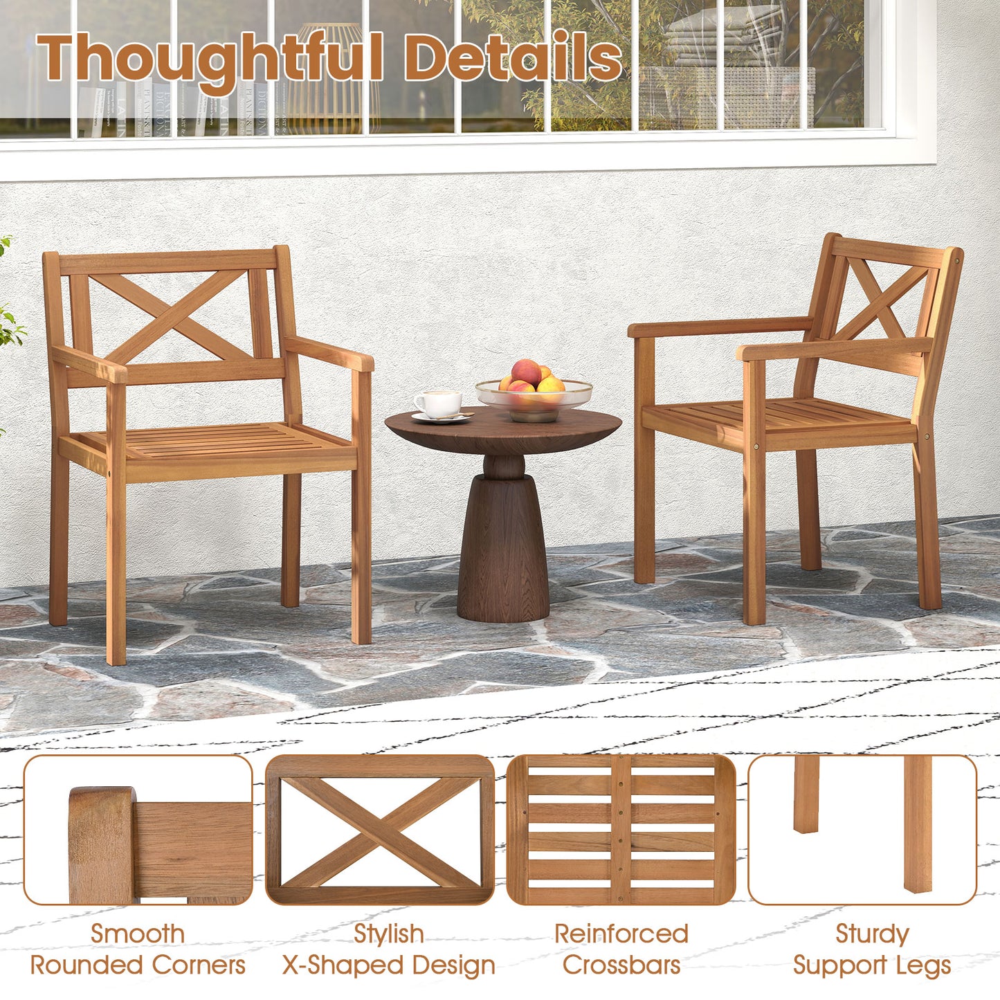 Acacia Wood Patio Dining Chairs, Set of 4, Outdoor Garden Patio Dining Chairs at Gallery Canada