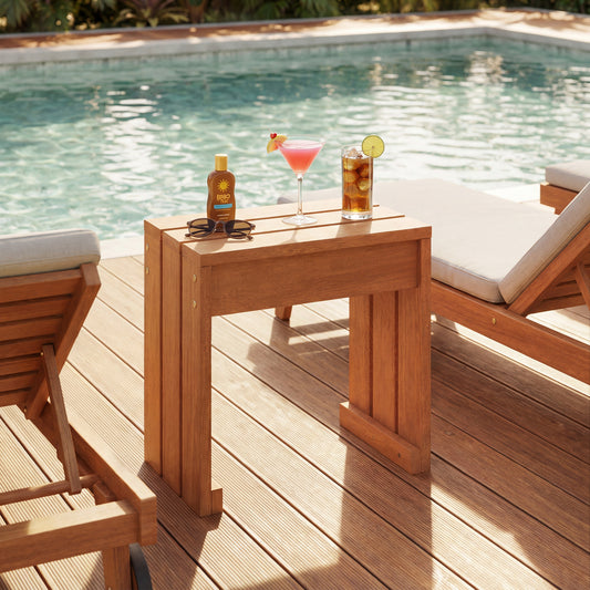 Outdoor Garden Bench, Single Person, Patio Backless, Solid Wood Frame Outdoor Benches Natural at Gallery Canada