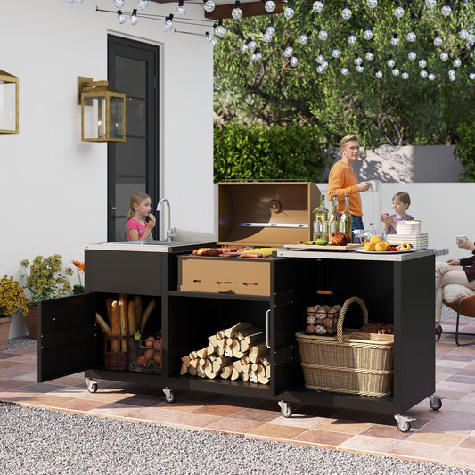 Outdoor Grill Table With Sink, Heavy Duty Metal Cart, Black Camping Furniture Black at Gallery Canada