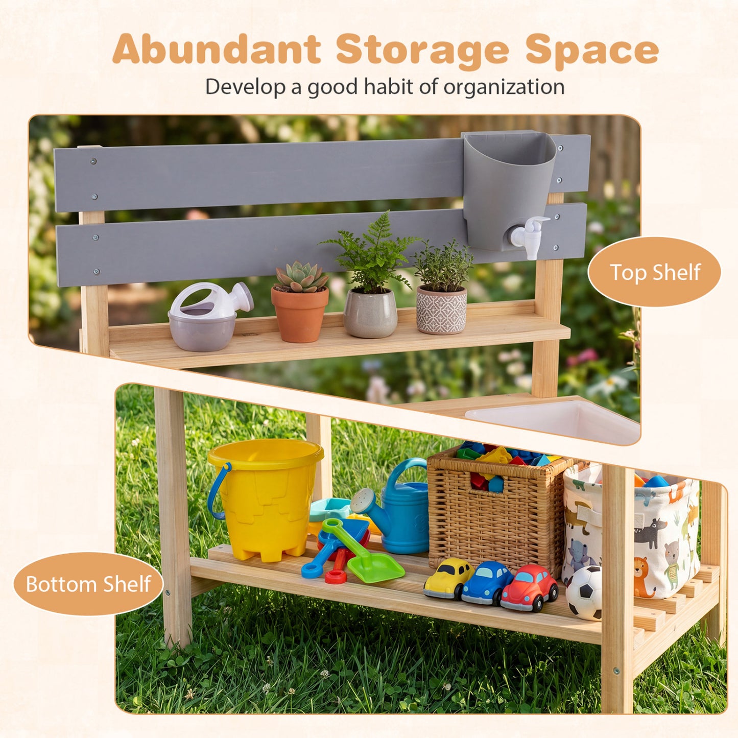 Outdoor Kids Mud Kitchen with Extended Tabletop and Water Tank, Natural Play Kitchen Sets at Gallery Canada