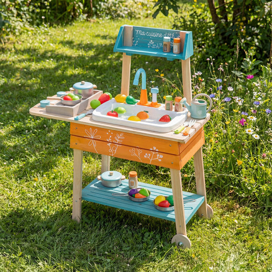 Kids Wooden Play Kitchen Set with Removable Sink, Orange Play Kitchen Sets Orange at Gallery Canada