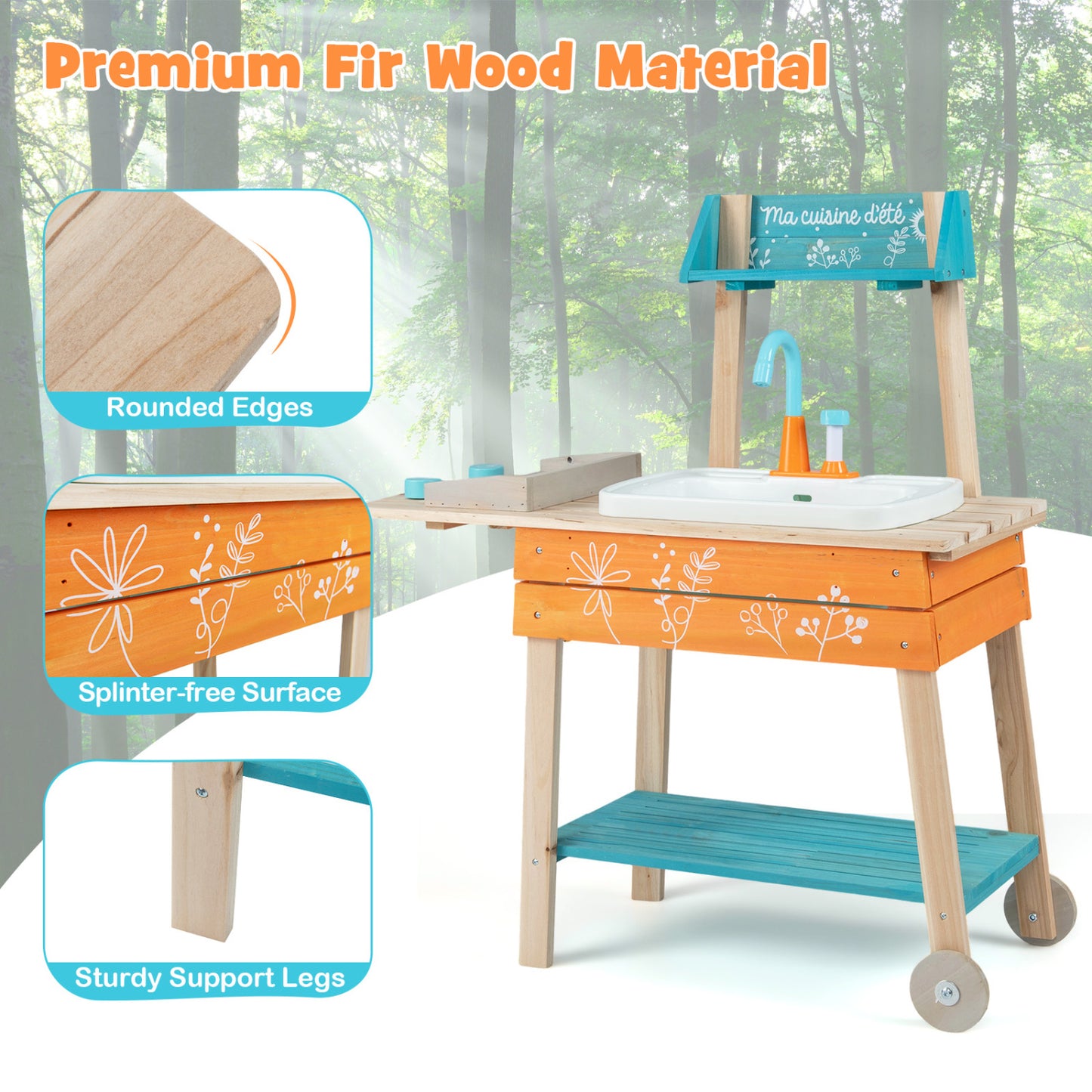 Kids Wooden Play Kitchen Set with Removable Sink, Orange Play Kitchen Sets at Gallery Canada