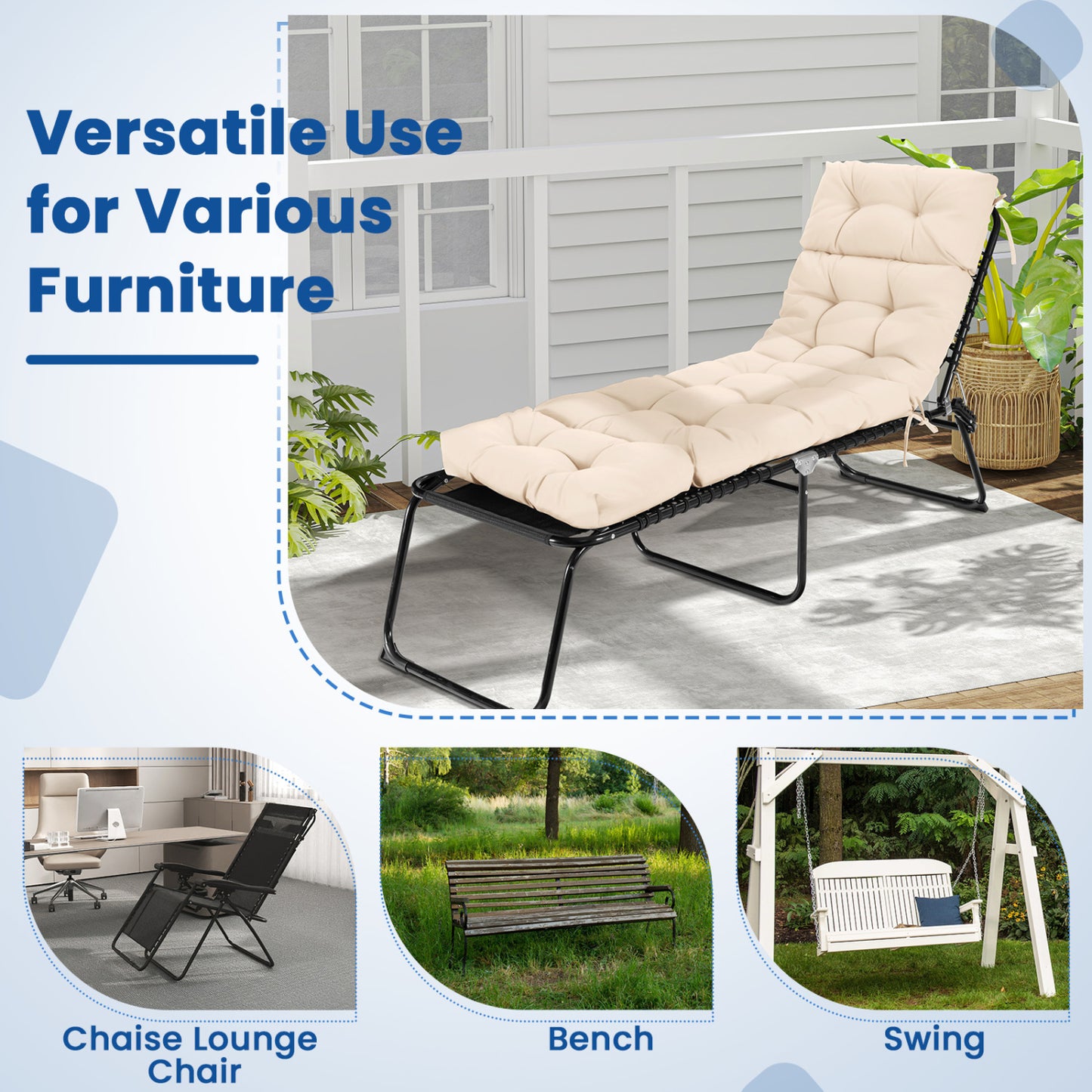 73"X22" Outdoor Lounge Chaise Cushion, High Back, Beige Outdoor Furniture Accessories at Gallery Canada