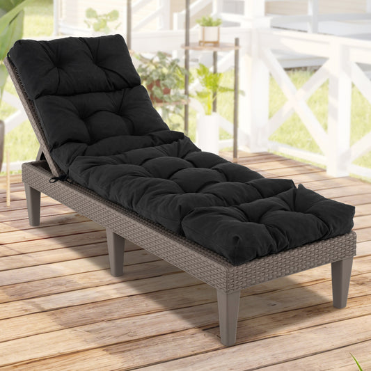 Outdoor Lounge Chaise Cushion with String Ties for Garden Poolside, Black Outdoor Chaise Lounges Black at Gallery Canada