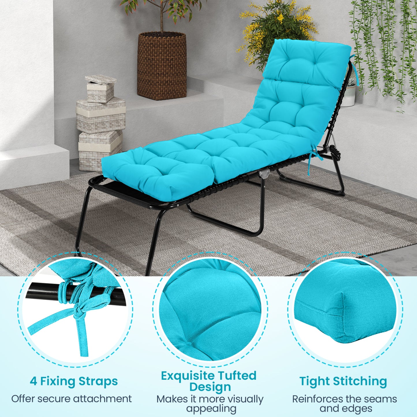 Outdoor Chaise Cushion With String Ties, Green Outdoor Chaise Lounges at Gallery Canada