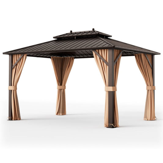 All-Weather Rattan Seating Set with Hardtop Gazebo Outdoor & Patio Furniture Mix Brown at Gallery Canada