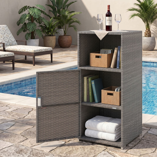 Outdoor PE Wicker Storage Cabinet with Door and Open Compartment for Patio, Gray Sheds & Outdoor Storage Gray at Gallery Canada