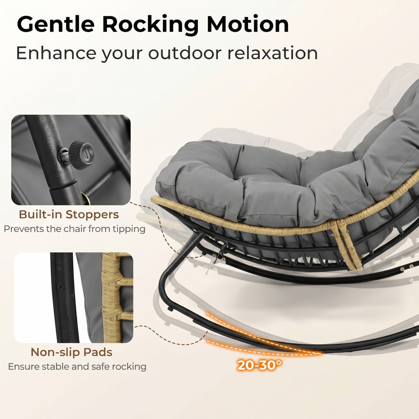 Outdoor Papasan Rocking Chair with Thick Cushioned Seat for Patio, Gray Patio Rocking Chairs & Gliders at Gallery Canada