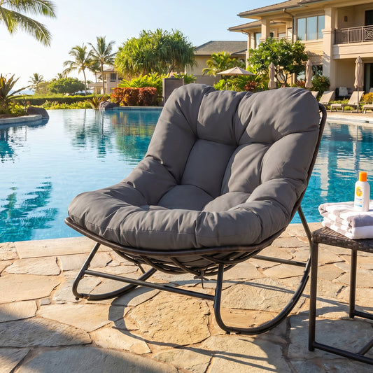 Outdoor Papasan Rocking Chair, Thick Cushion, Gray Patio Rocking Chairs & Gliders Gray at Gallery Canada